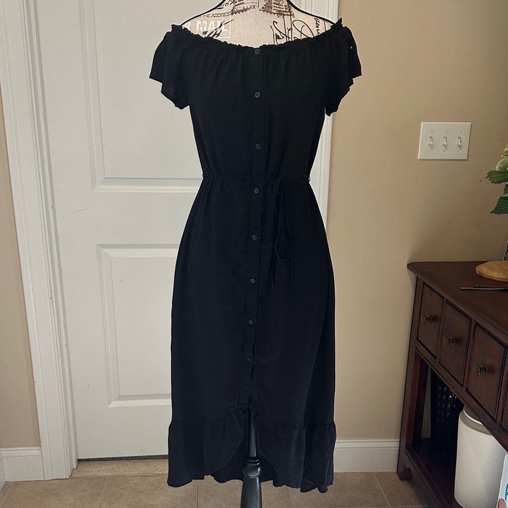 LOFT Black Button-Down Midi Dress